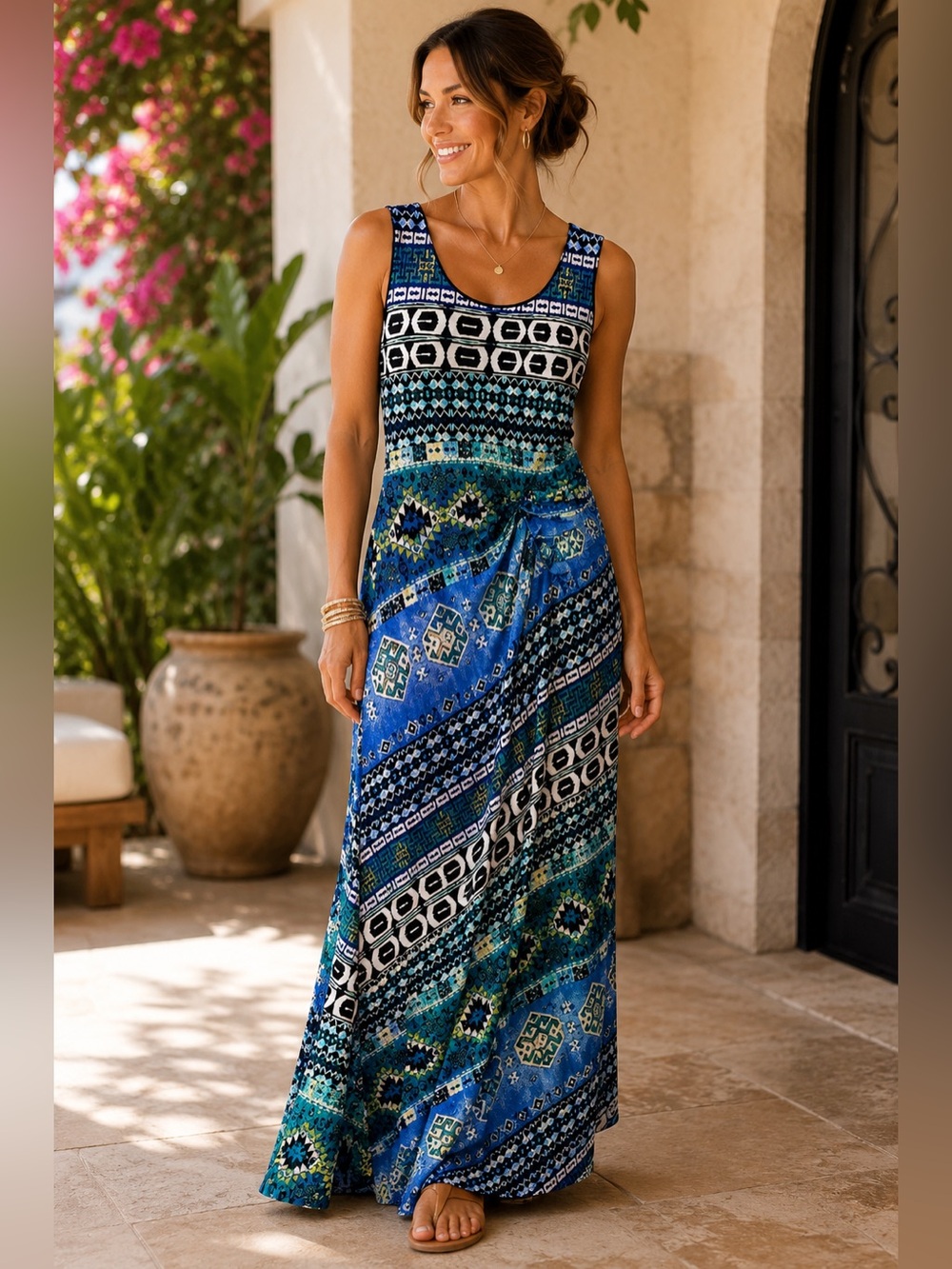 ECI Black, Blue and Green Patterned Dress